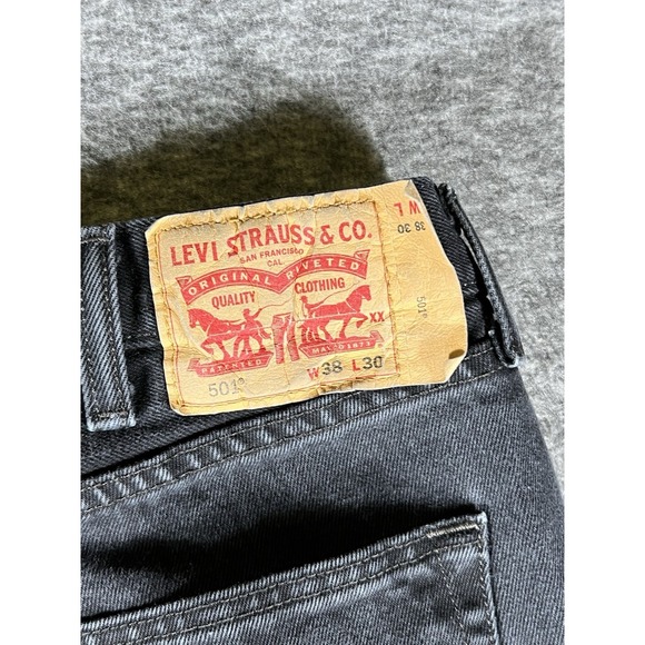 Levis 501 Jeans Black Straight Button Fly Denim‎ Work Mens Size 38x29 - Picture 11 of 11